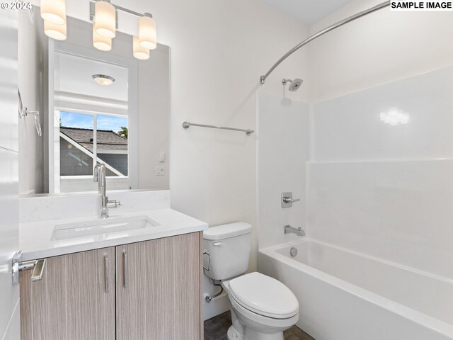 full bathroom with vanity, toilet, and shower / bathing tub combination