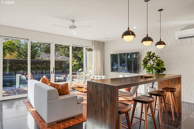 1933 Highlands Loop, Lake Oswego, OR 97034 - bar featuring a wall unit AC, ceiling fan, plenty of natural light, recessed lighting, and pendant lighting