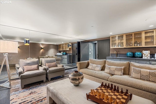 living room with wet bar