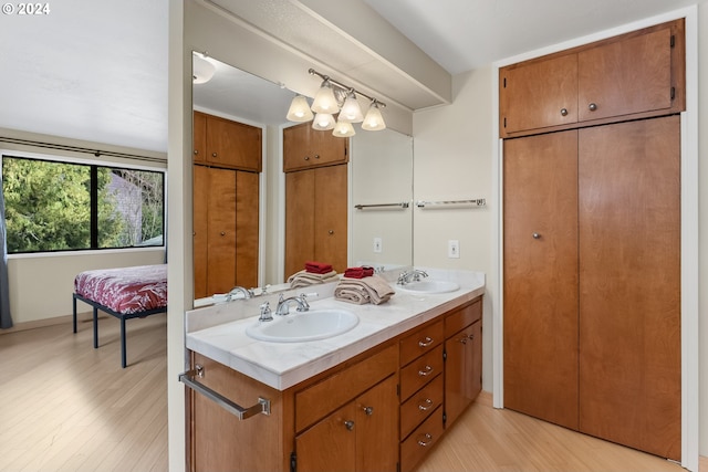 bathroom with hardwood / wood-style flooring and vanity