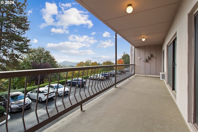 balcony featuring a mountain view