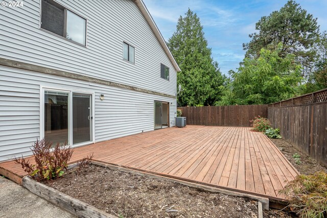 wooden deck featuring central air condition unit