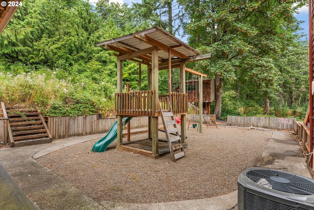 view of play area with central AC unit