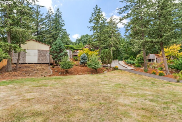 view of yard featuring an outdoor structure