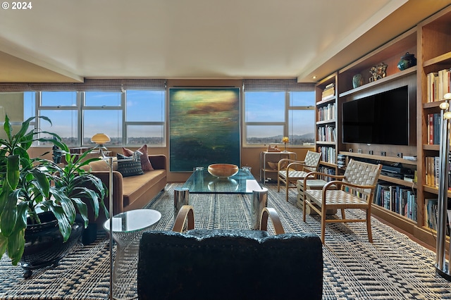 living room with carpet flooring and a wealth of natural light