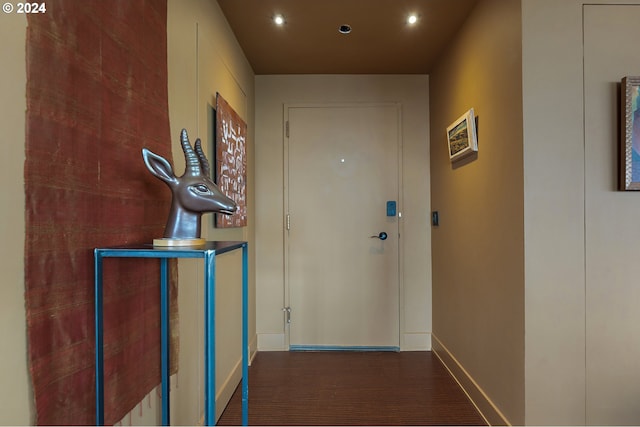 hall featuring dark wood-type flooring