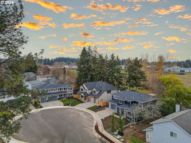 view of aerial view at dusk