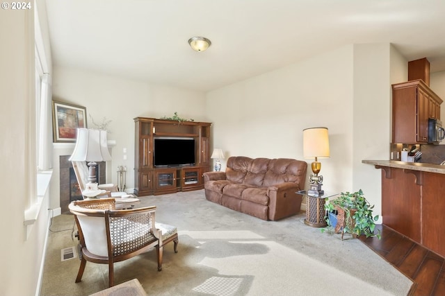 living room with light hardwood / wood-style floors