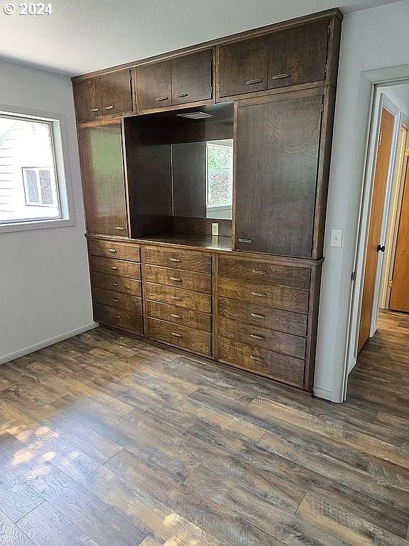 interior space featuring dark brown cabinets and dark hardwood / wood-style floors