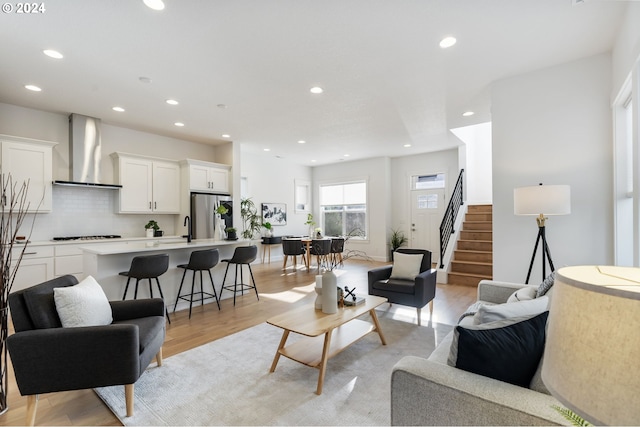 living room featuring light wood-type flooring