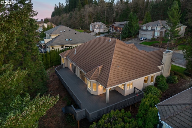 view of aerial view at dusk