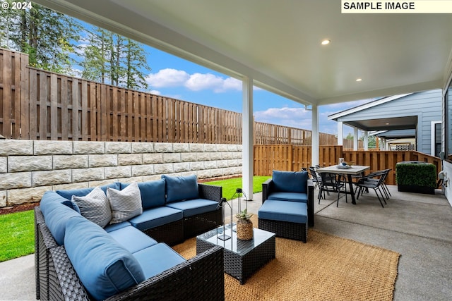 view of patio featuring an outdoor hangout area