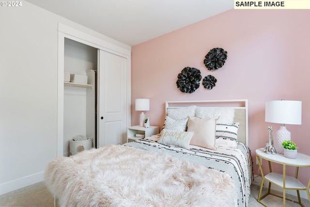 bedroom with carpet floors and a closet