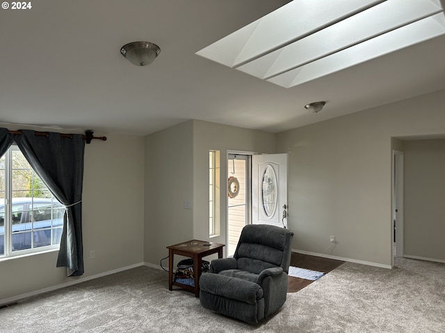 living area featuring carpet flooring