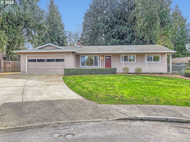 single story home with a front lawn and a garage