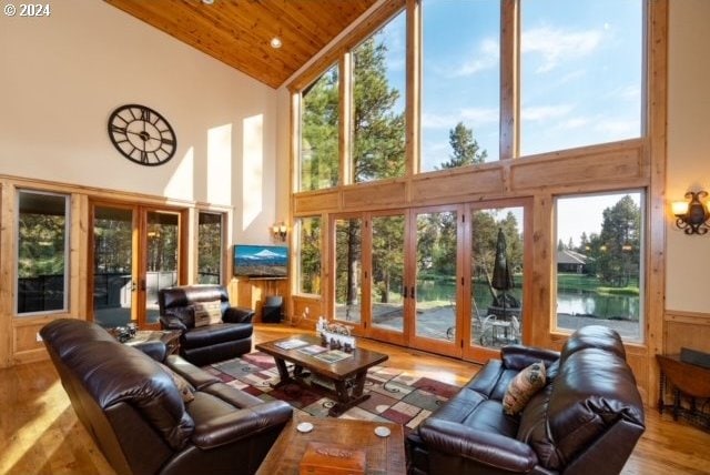 sunroom featuring vaulted ceiling and wooden ceiling