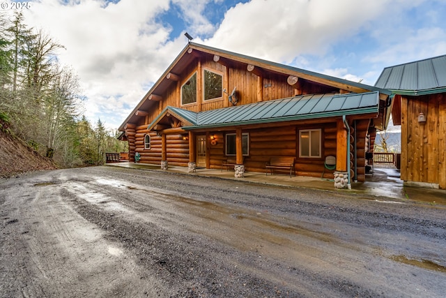 view of log home