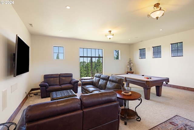 4974 W 44th Ave, Eugene, OR 97405 - living area with carpet flooring, baseboards, billiards, and recessed lighting
