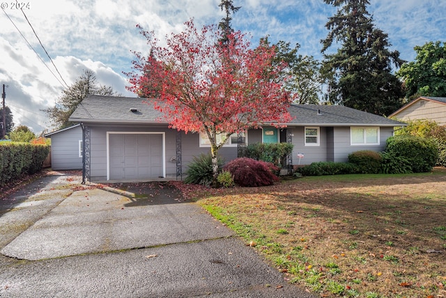 view of front facade with a front lawn and a garage