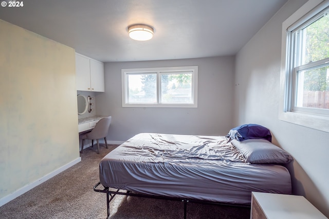 carpeted bedroom featuring multiple windows