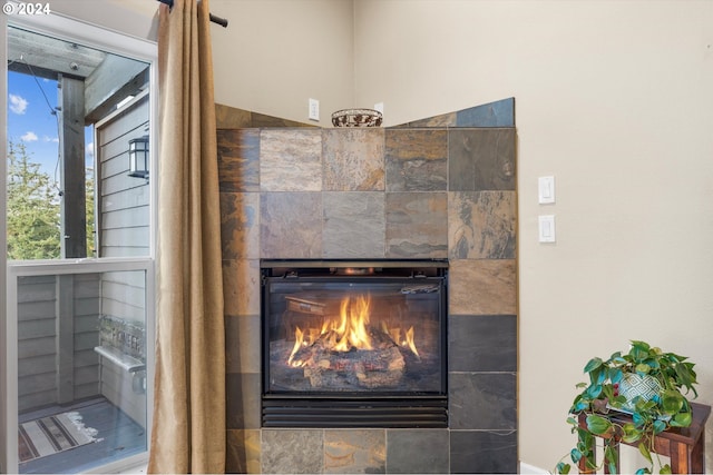 room details with a tiled fireplace