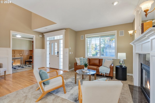 living room featuring light wood-type flooring