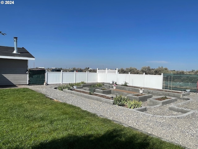 view of yard featuring a garden and a fenced backyard