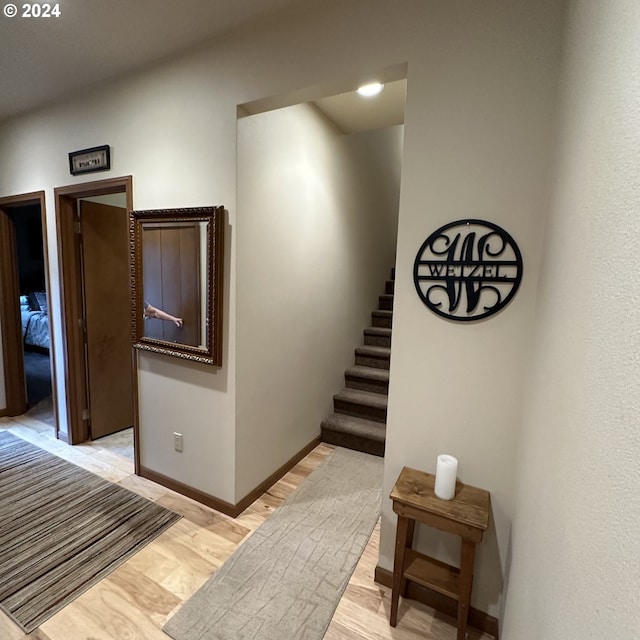 81890 S Fork Walla Walla Riv Rd, Milton-Freewater, OR 97862 - corridor with stairway, light wood finished floors, and baseboards
