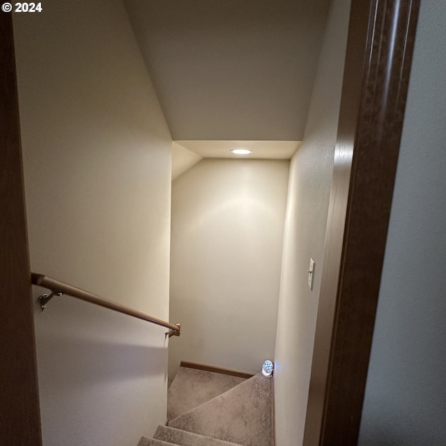 81890 S Fork Walla Walla Riv Rd, Milton-Freewater, OR 97862 - staircase featuring lofted ceiling and carpet