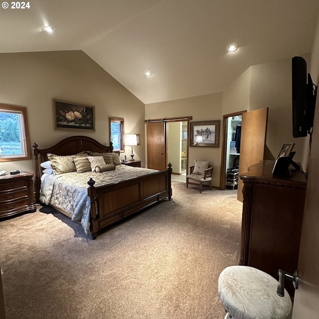 81890 S Fork Walla Walla Riv Rd, Milton-Freewater, OR 97862 - bedroom with light carpet, lofted ceiling, and recessed lighting