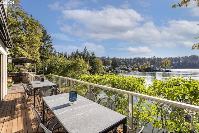 deck with a water view