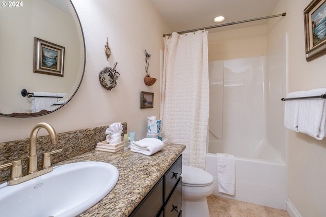 full bathroom with vanity, toilet, and shower / tub combo