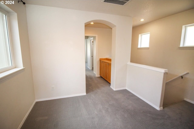 spare room featuring a wealth of natural light and carpet floors