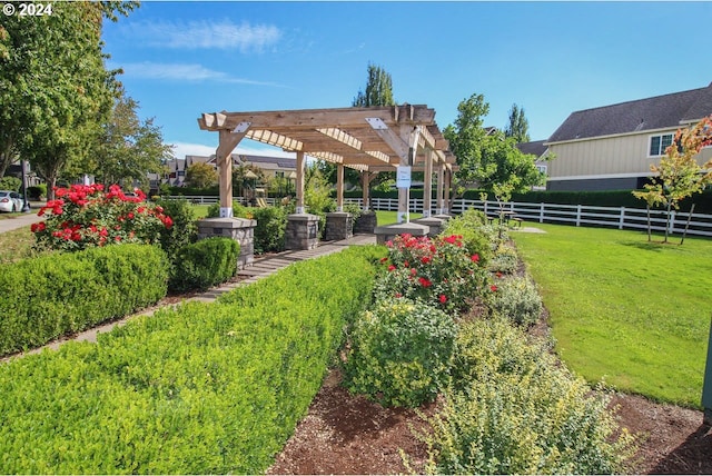 view of yard with a pergola