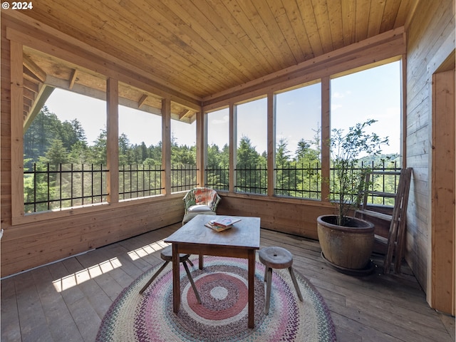 sunroom featuring wooden ceiling