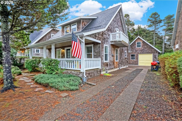 view of front of property featuring an outbuilding, a porch, and a garage