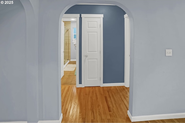 corridor featuring wood-type flooring