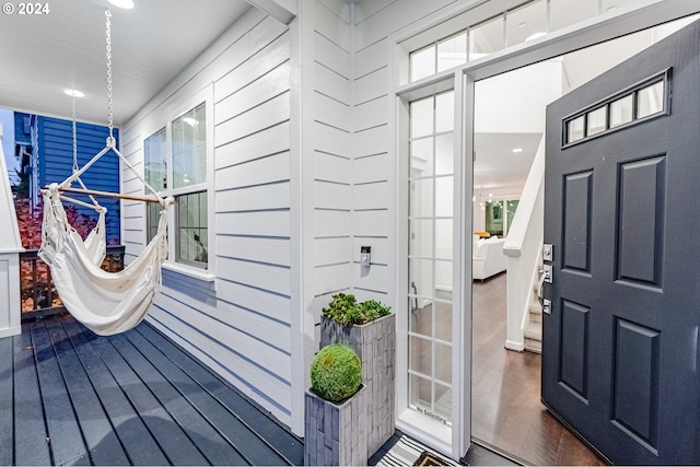 entrance foyer featuring dark hardwood / wood-style floors