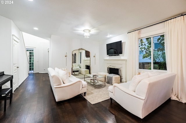 living room with dark wood-type flooring