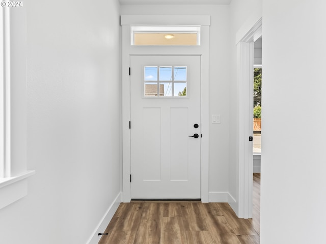 entryway with hardwood / wood-style floors