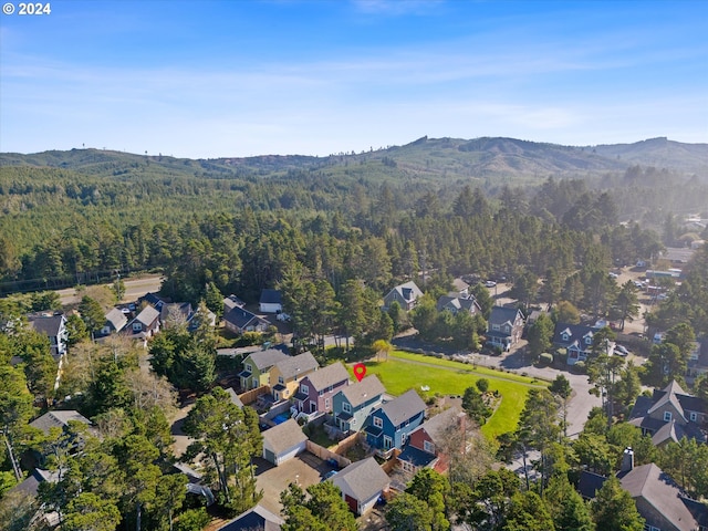 drone / aerial view featuring a mountain view