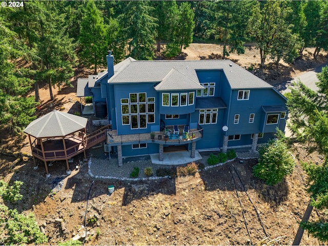 rear view of property with a patio and a chimney