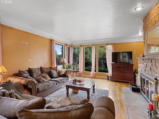 living room featuring a fireplace and light hardwood / wood-style floors