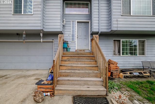 property entrance with a garage