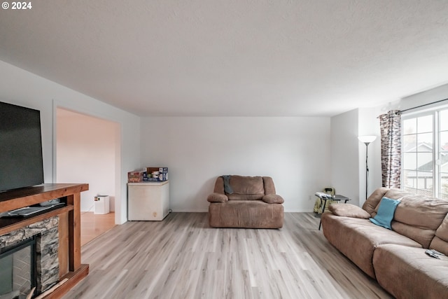 living room featuring a fireplace and light hardwood / wood-style floors