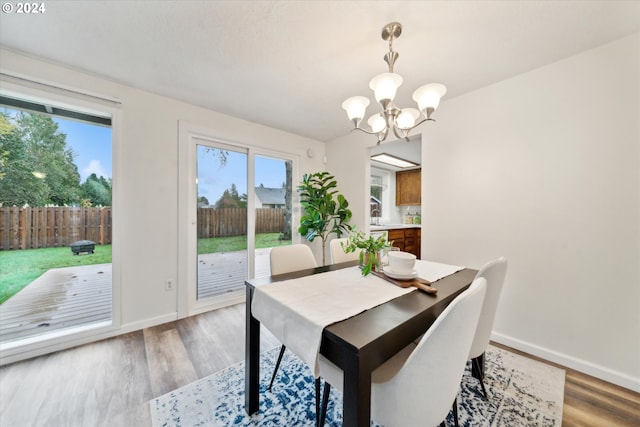 dining room featuring a notable chandelier and hardwood / wood-style flooring