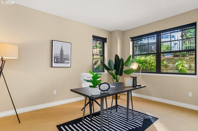 carpeted home office with a healthy amount of sunlight