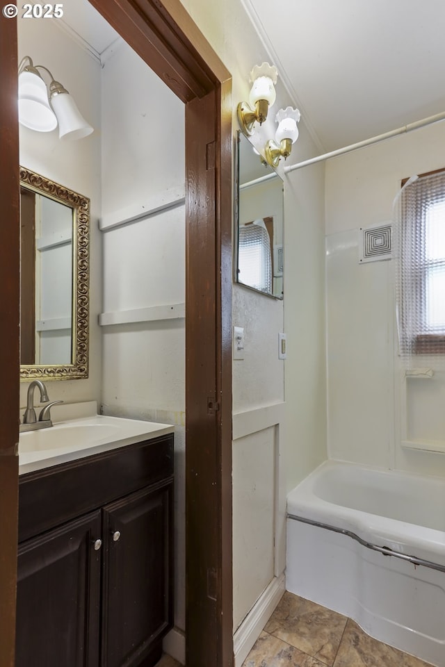 full bathroom with bathtub / shower combination and vanity