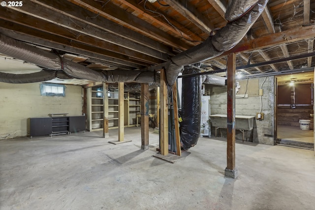 basement with water heater