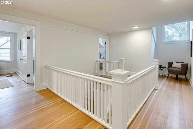 hallway with hardwood / wood-style floors and plenty of natural light